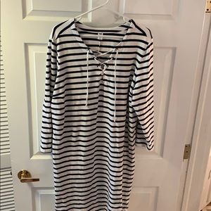 White and navy striped dress